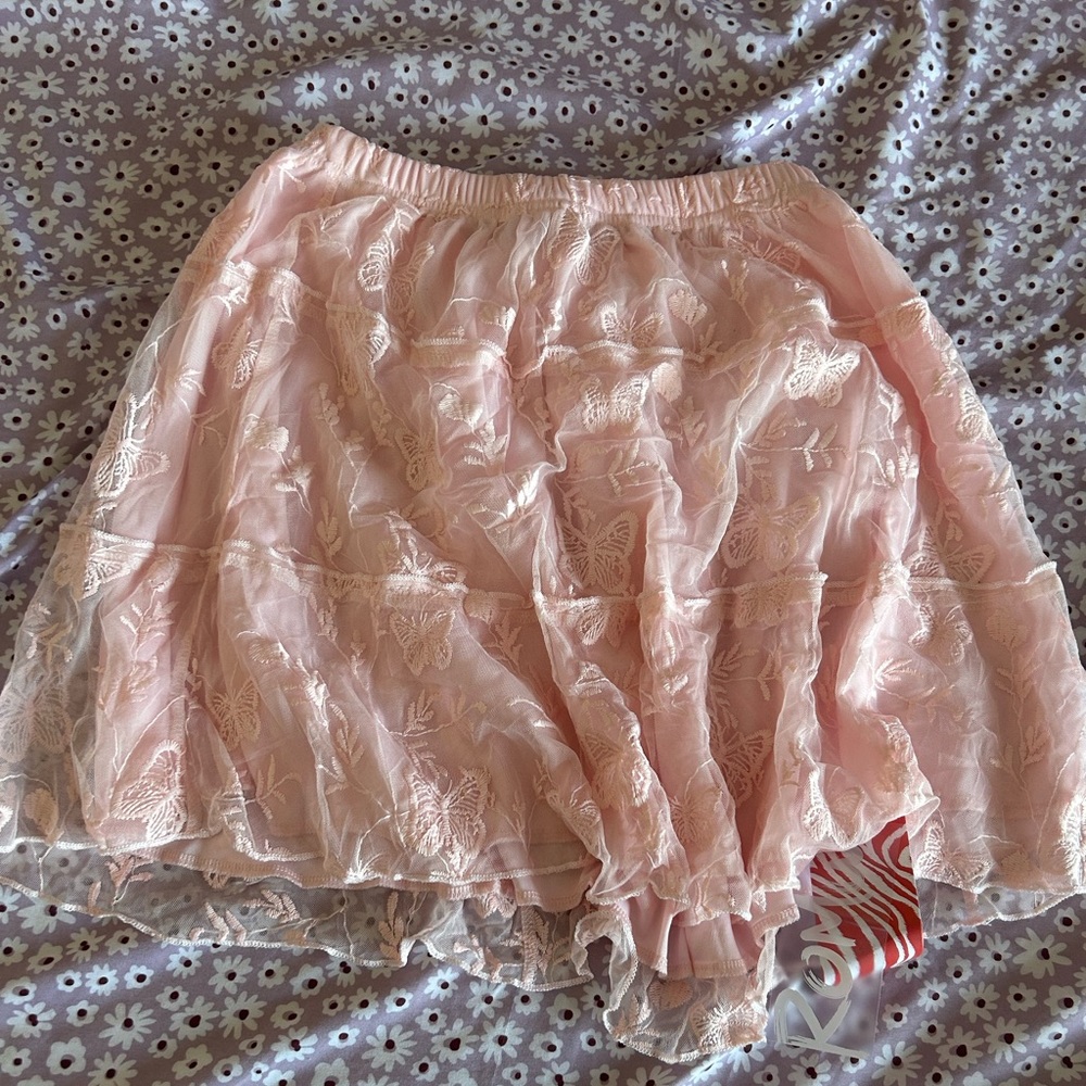 pink butterfly embroidered skirt